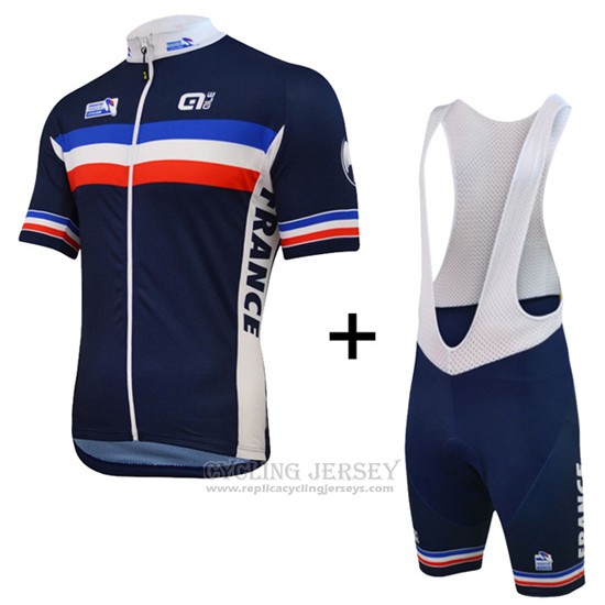 2016 Cycling Jersey France Blue and White Short Sleeve and Bib Short